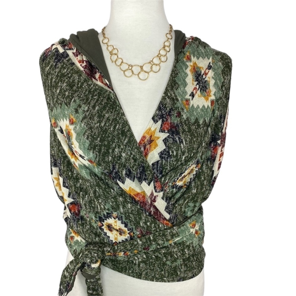 Bill Hallman Aztec Hooded Wrap Or Blouse
